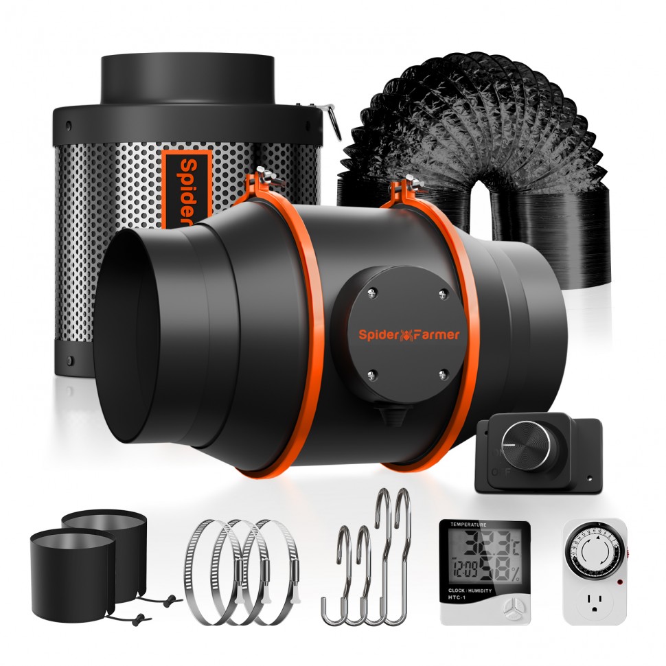 Канальный вентилятор 150 мм + Угольный фильтр + Гофра