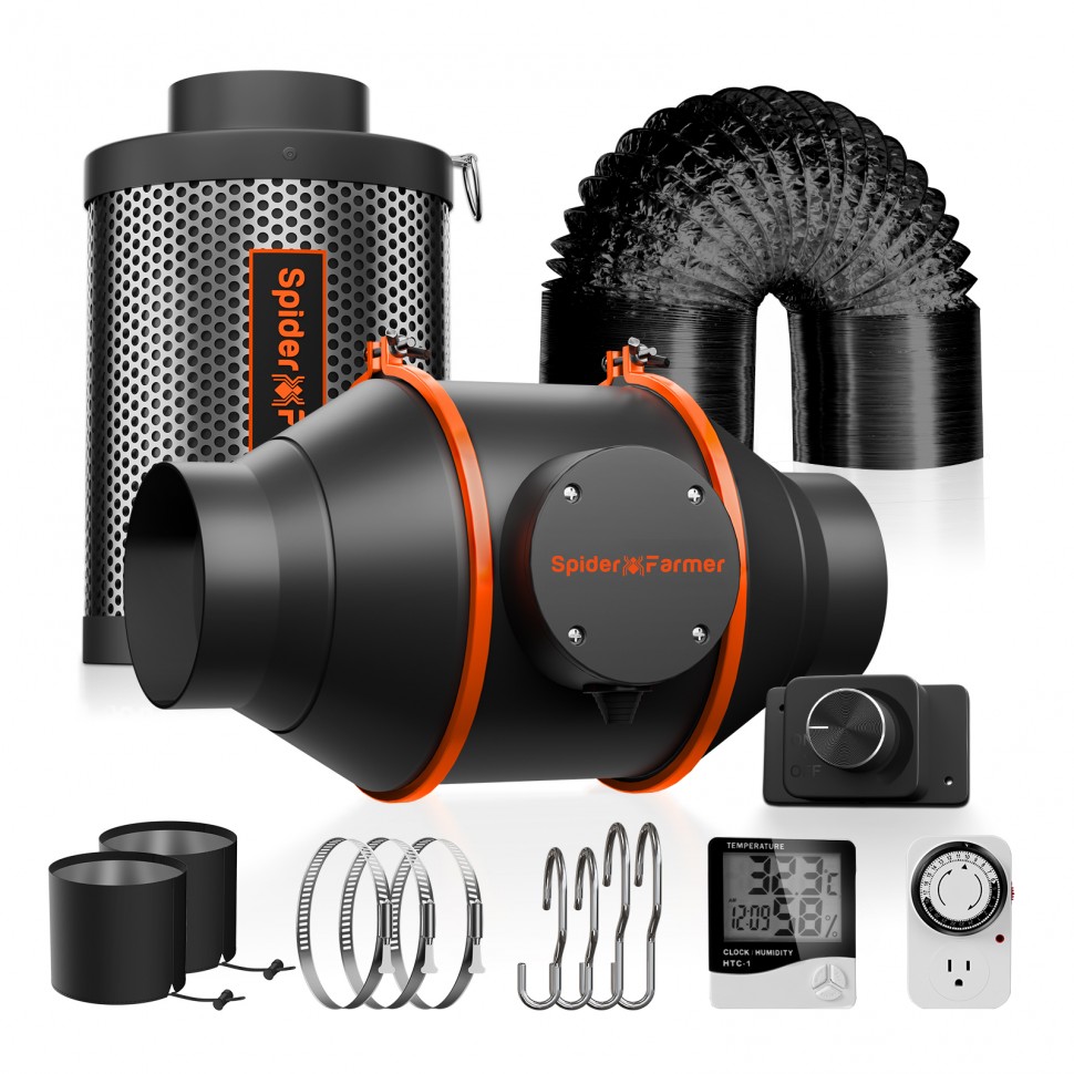 Канальный вентилятор 100 мм + Угольный фильтр + Гофра